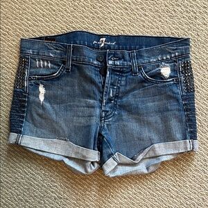 7 For All Mankind Blue Jean Shorts with Distressed Hem
